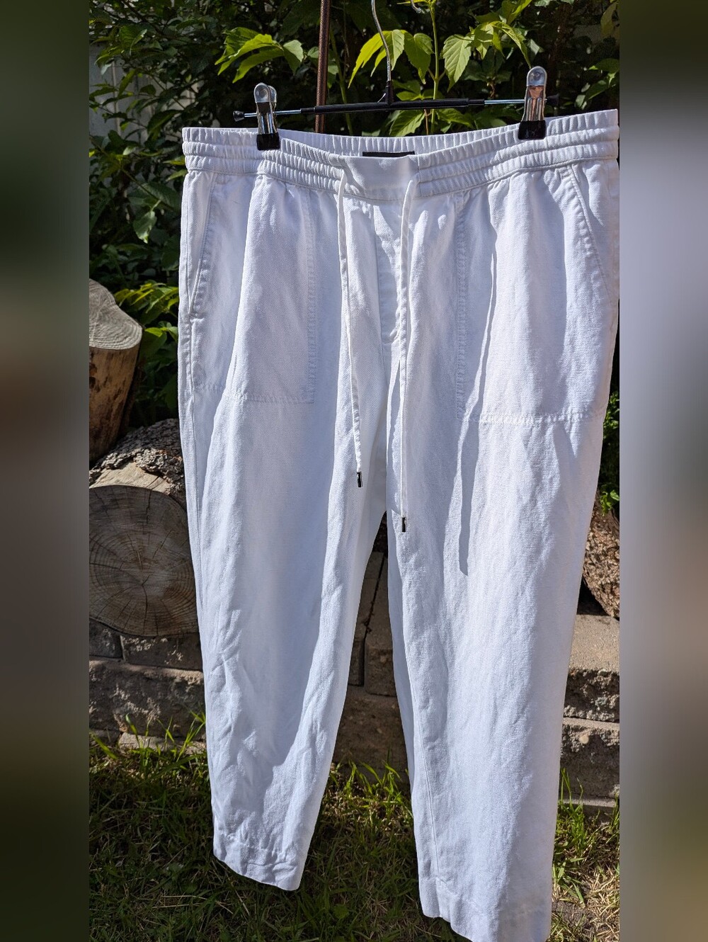BANANA REPUBLIC White Linen Blend Pants Coastal Grandmother Cropped Breezy - Picture 5 of 17